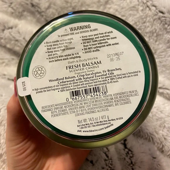 SOLD - Bath and Body Works Fresh Balsam 3 Wick Candle and Foaming Hand Soap - Picture 3 of 5